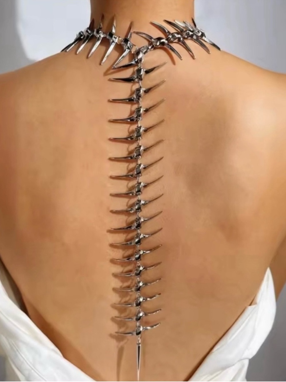 Silver Skeleton Spine Bones Back Chain Necklace
